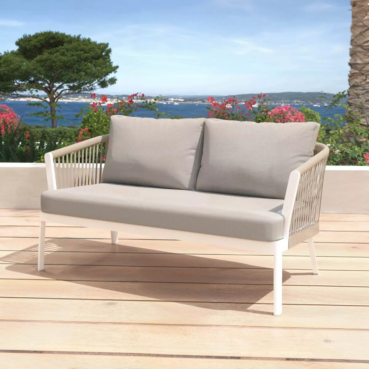 Salon de jardin en aluminium 7 places 5 pcs Amalfi Blanc et taupe