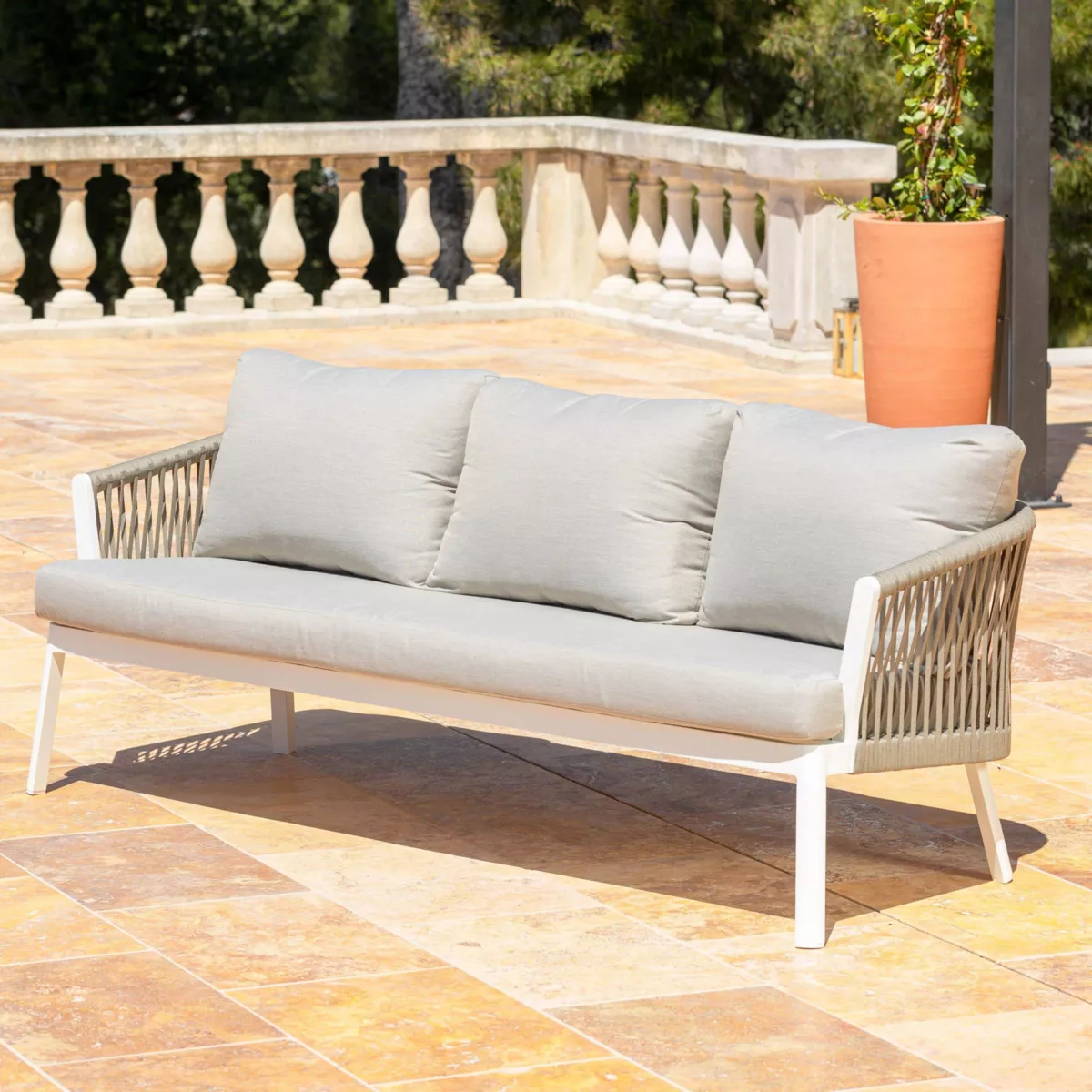 Salon de jardin en aluminium 7 places 5 pcs Amalfi Blanc et taupe