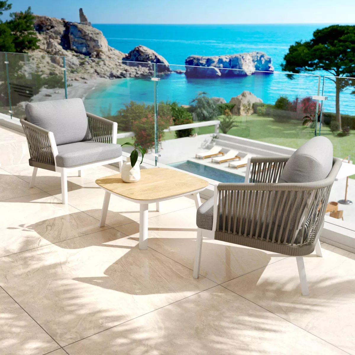Tavolino da giardino quadrato alluminio Amalfi Bianco
