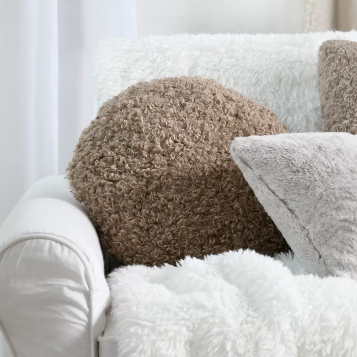 Cuscino rotondo bouclé (40 cm) Cosylife Tortora