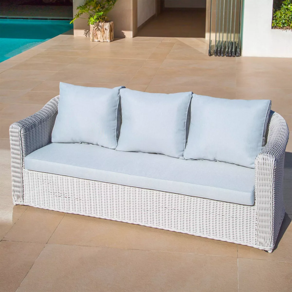 Salon de jardin en résine tressée 5 places 4 pcs Calvi Blanc et gris clair