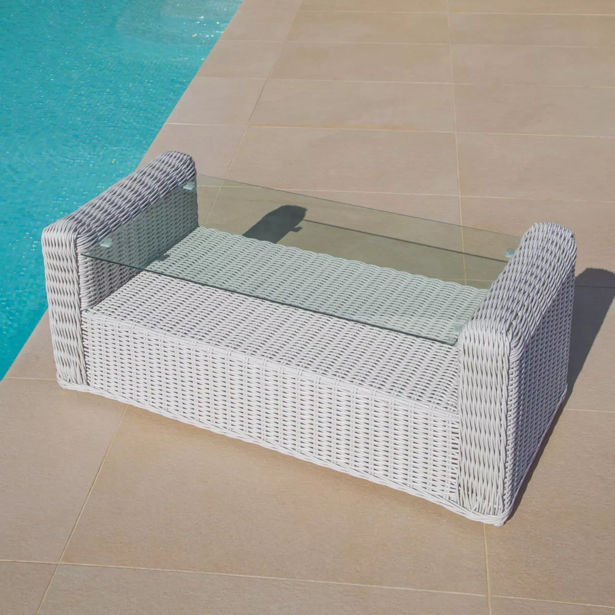 Salotto da giardino in resina intrecciata 7 posti 5 pezzi Calvi Bianco