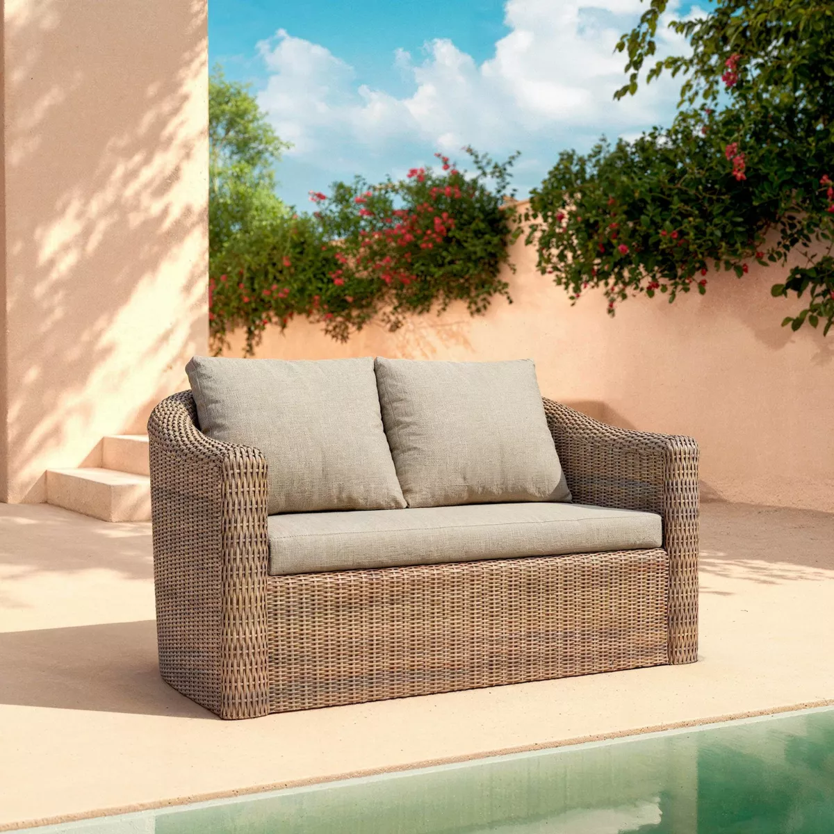 Lounge-Set geflochtenes Polyrattan 7 Plätze 5 tlg Calvi Sepia und Taupe