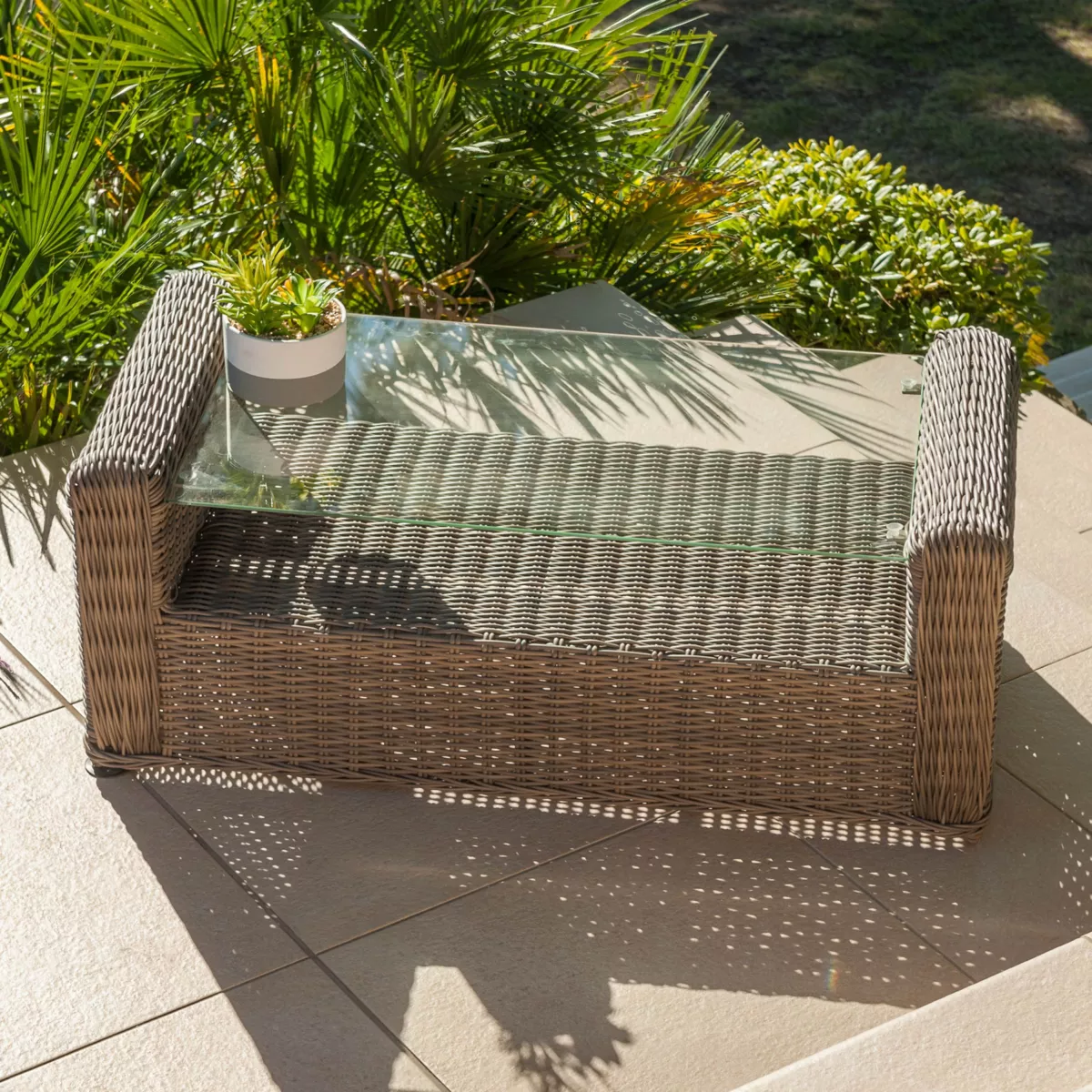 Lounge-Set geflochtenes Polyrattan 7 Plätze 5 tlg Calvi Sepia und Taupe