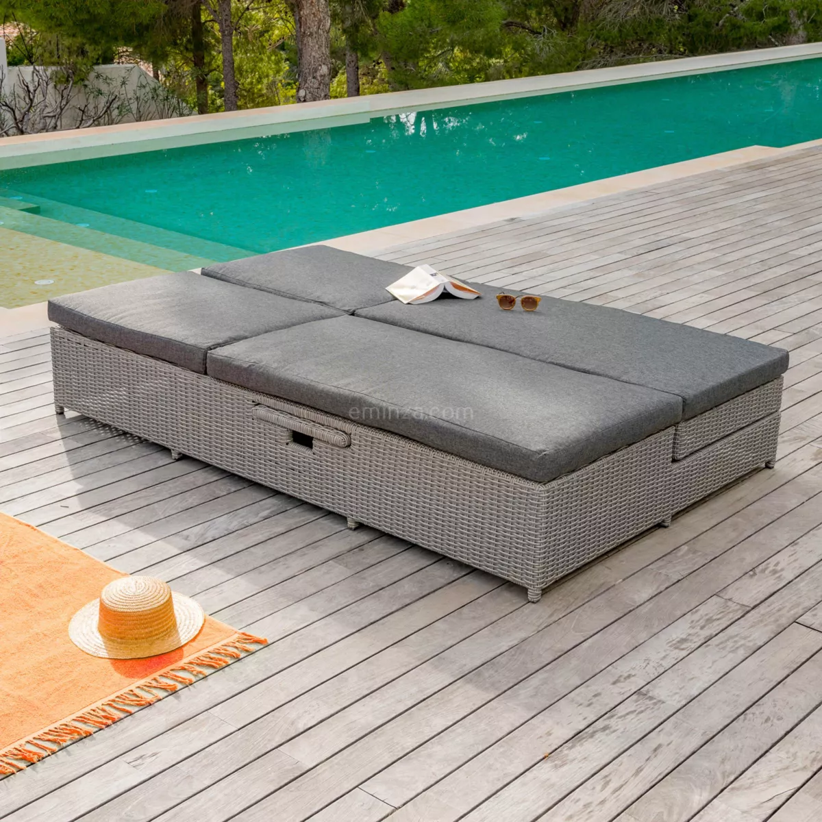 Lettino da spiaggia doppio / Divano da giardino Calvi -Grigio/Grigio scuro