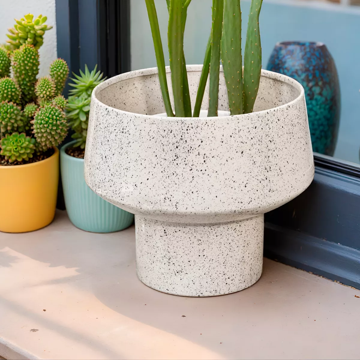Blumentopf Metall (H20 cm) Terrazzo Elfenbeinfarben