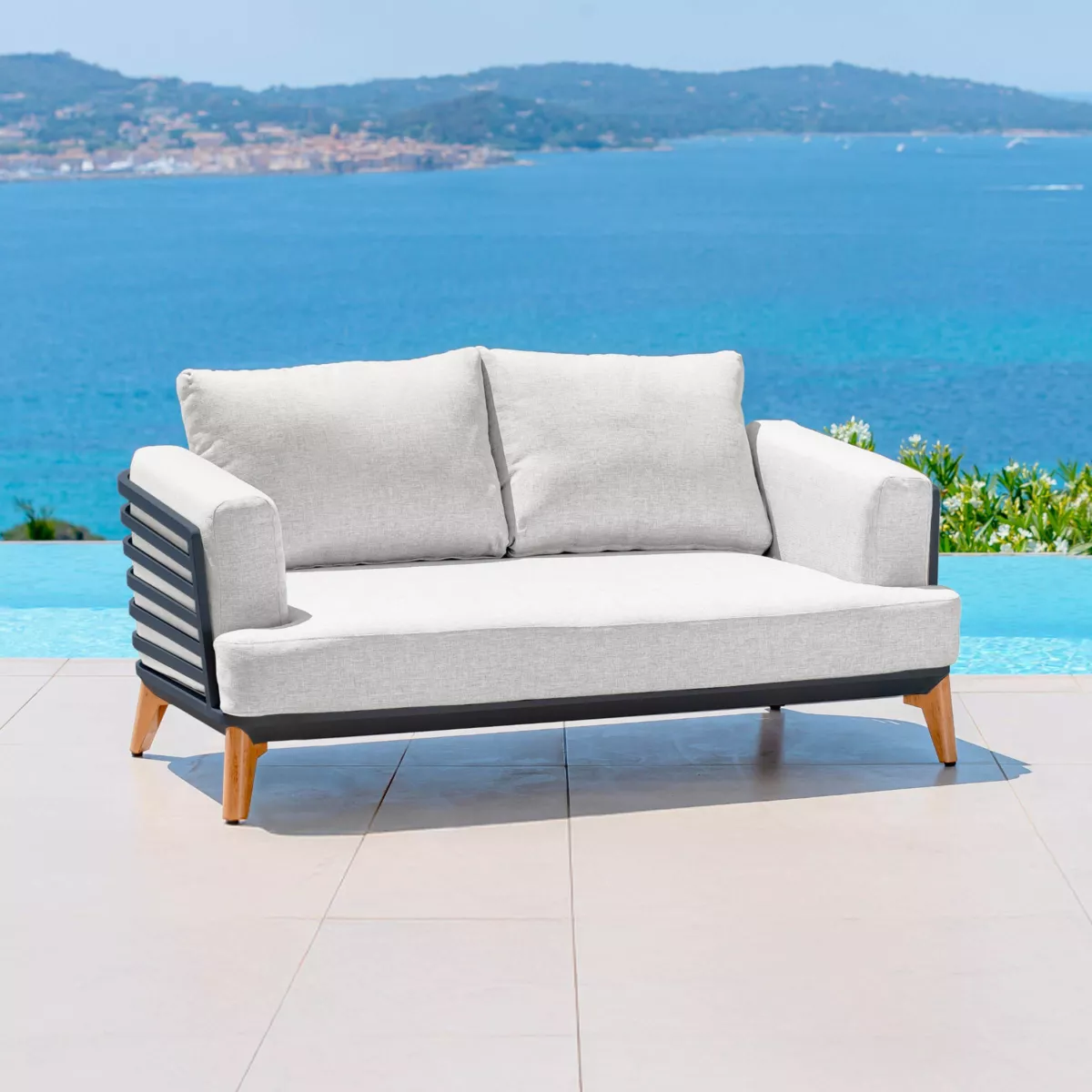 Canapé de jardin en aluminium 2 places Monte Carlo Gris anthracite et gris clair