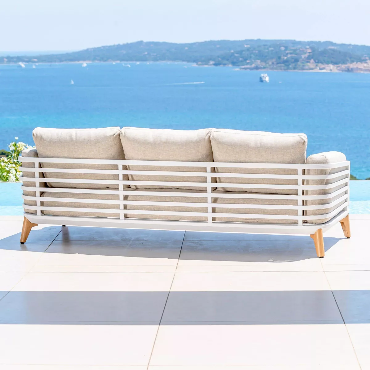 Divano da giardino in alluminio 3 posti Monte Carlo Bianco e tortora