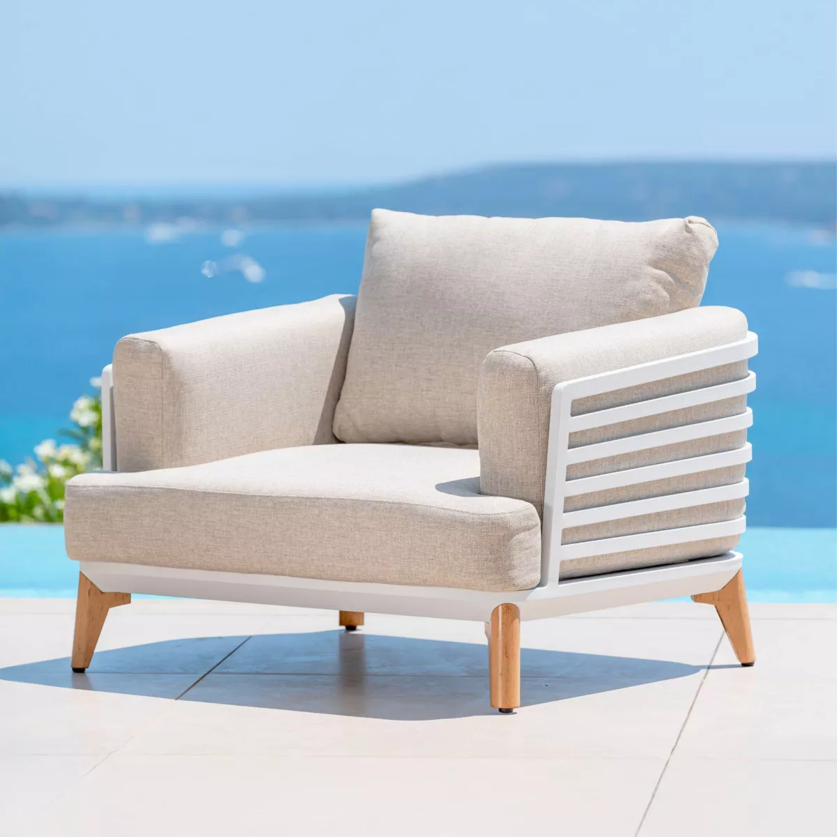 Salon de jardin aluminium 5 places 5 pcs Monte Carlo Blanc et taupe
