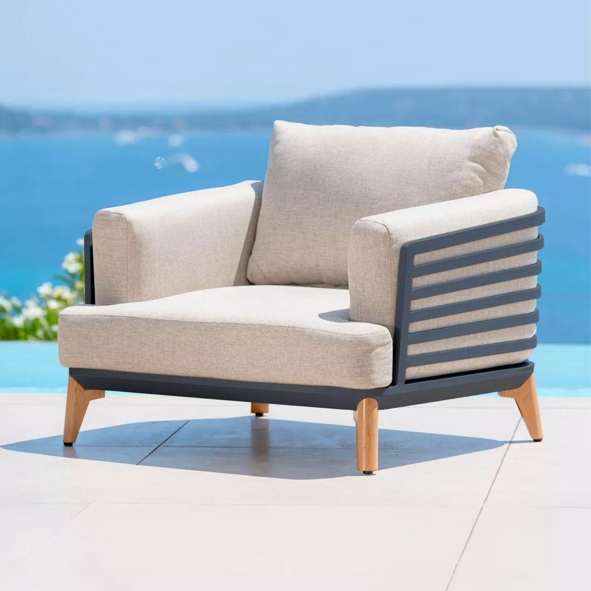 Salotto da giardino alluminio 5 posti 5 pezzi Monte Carlo Grigio antracite e tortora