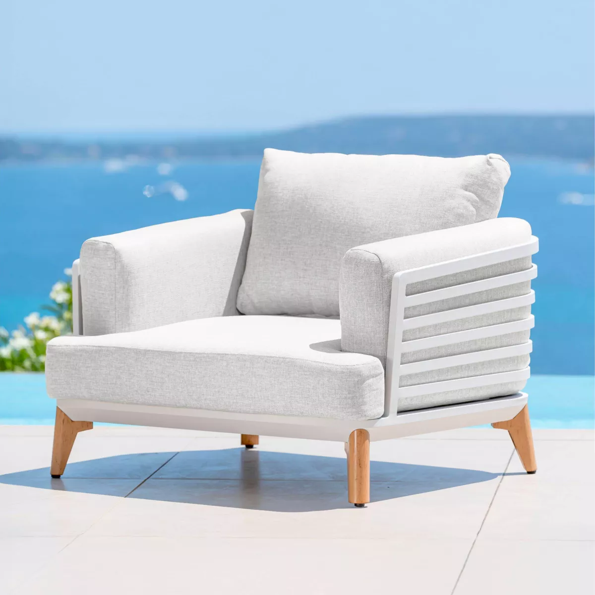 Salotto da giardino alluminio 4 posti 5 pezzi Monte Carlo Bianco e grigio chiaro