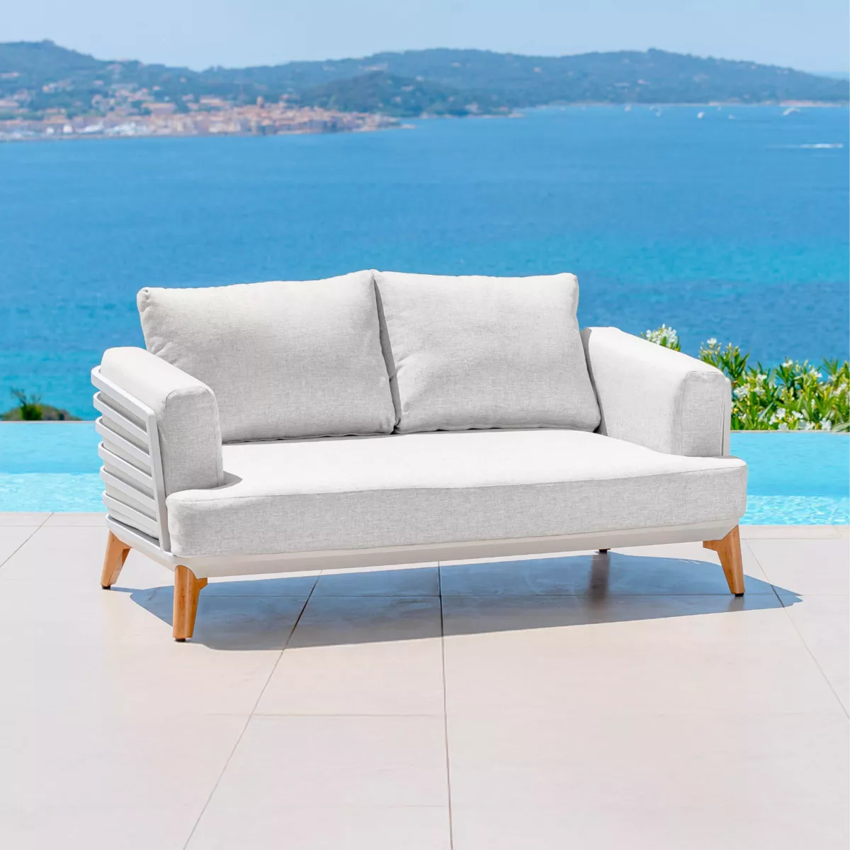 Salotto da giardino alluminio 4 posti 5 pezzi Monte Carlo Bianco e grigio chiaro