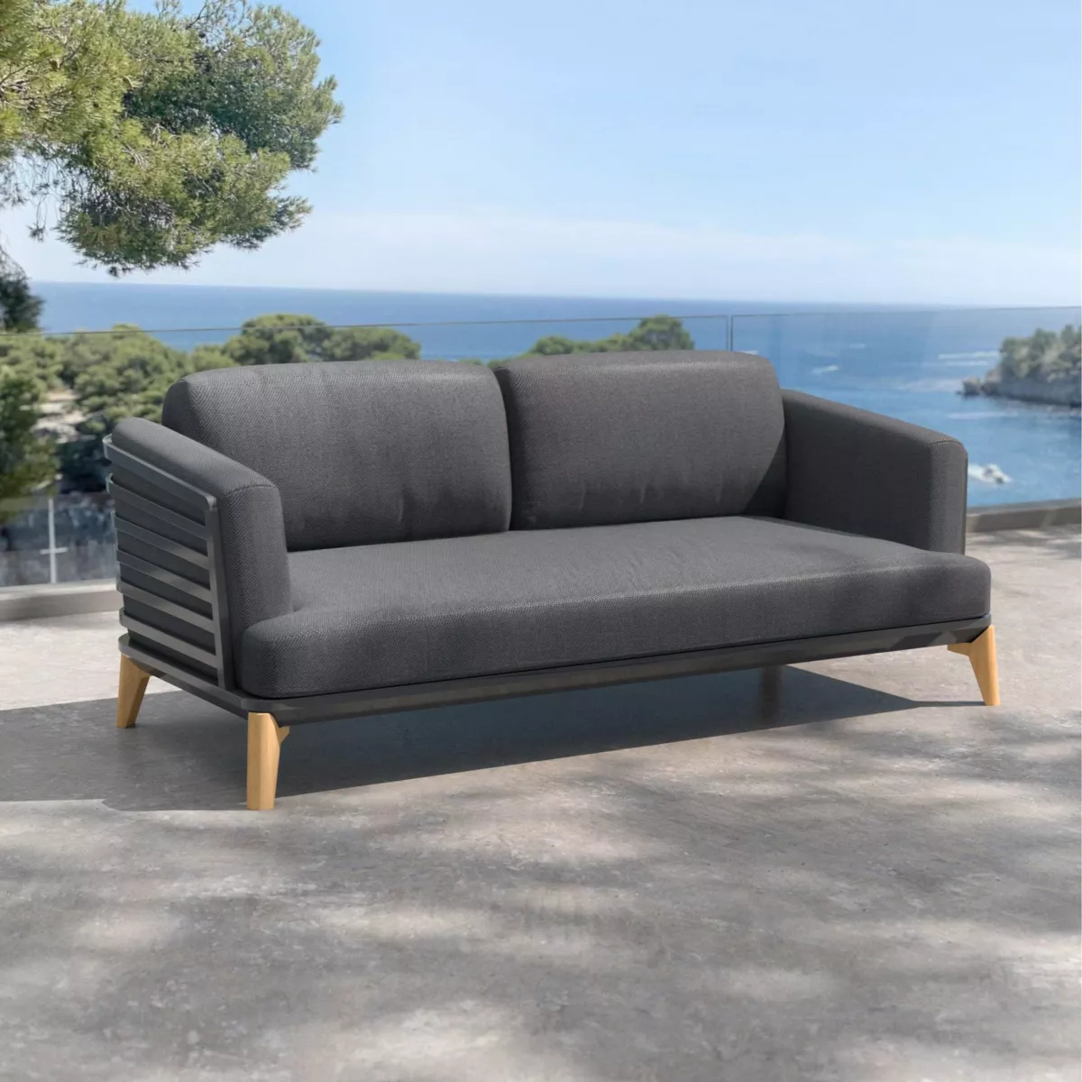 Salotto da giardino alluminio 4 posti 5 pezzi Monte Carlo Grigio antracite