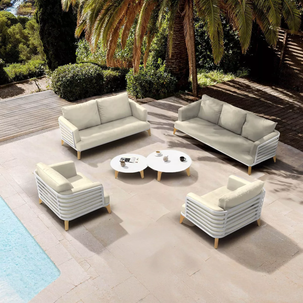 Salotto da giardino alluminio 7 posti 6 pezzi Monte Carlo Bianco e beige