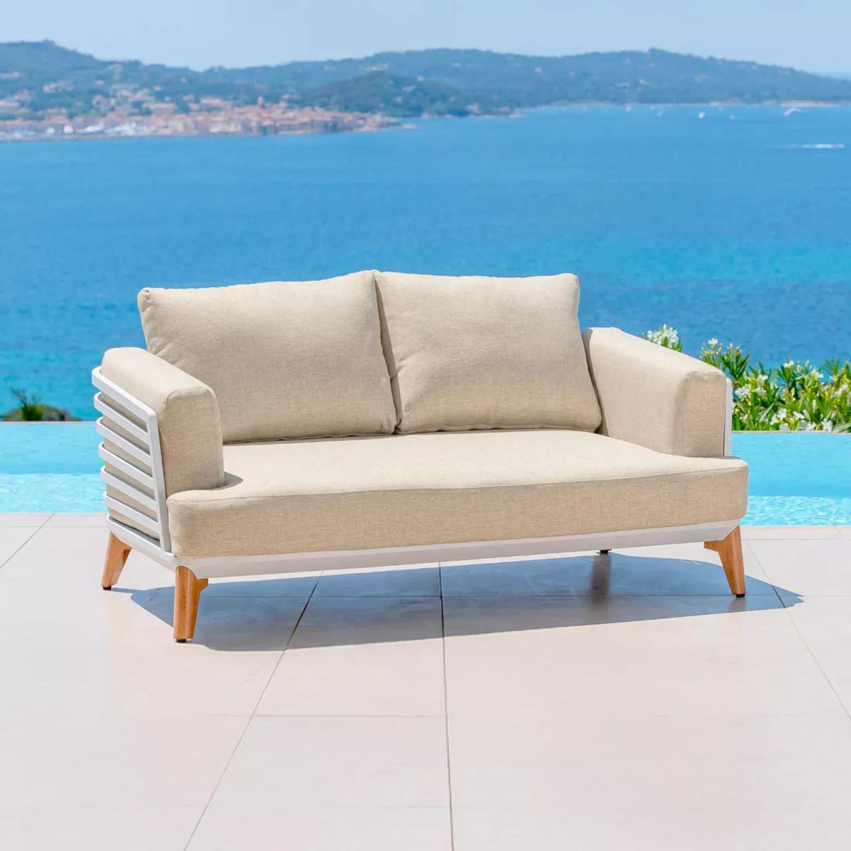 Salotto da giardino alluminio 7 posti 6 pezzi Monte Carlo Bianco e beige