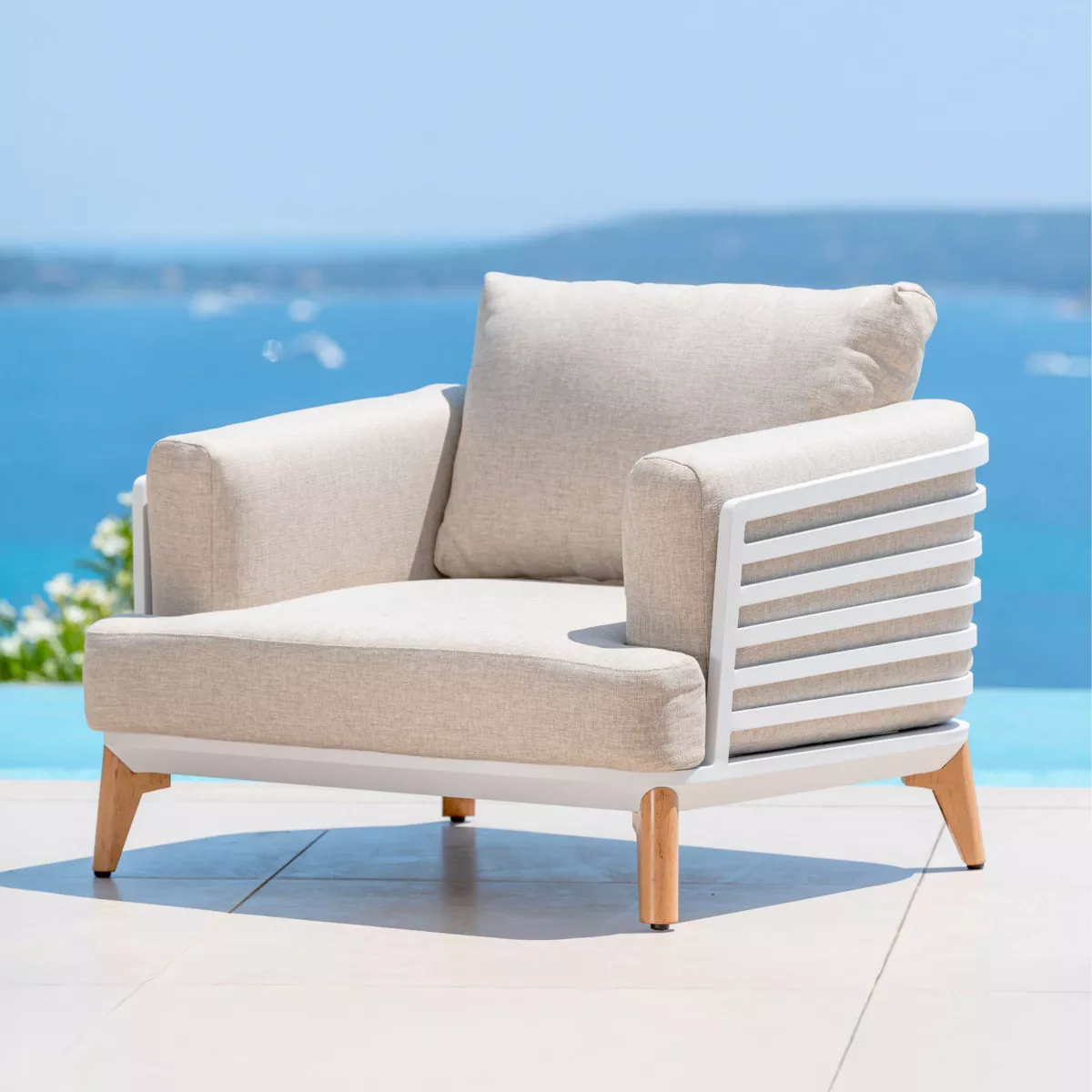 Salon de jardin aluminium 8 places 6 pcs Monte Carlo Blanc et taupe