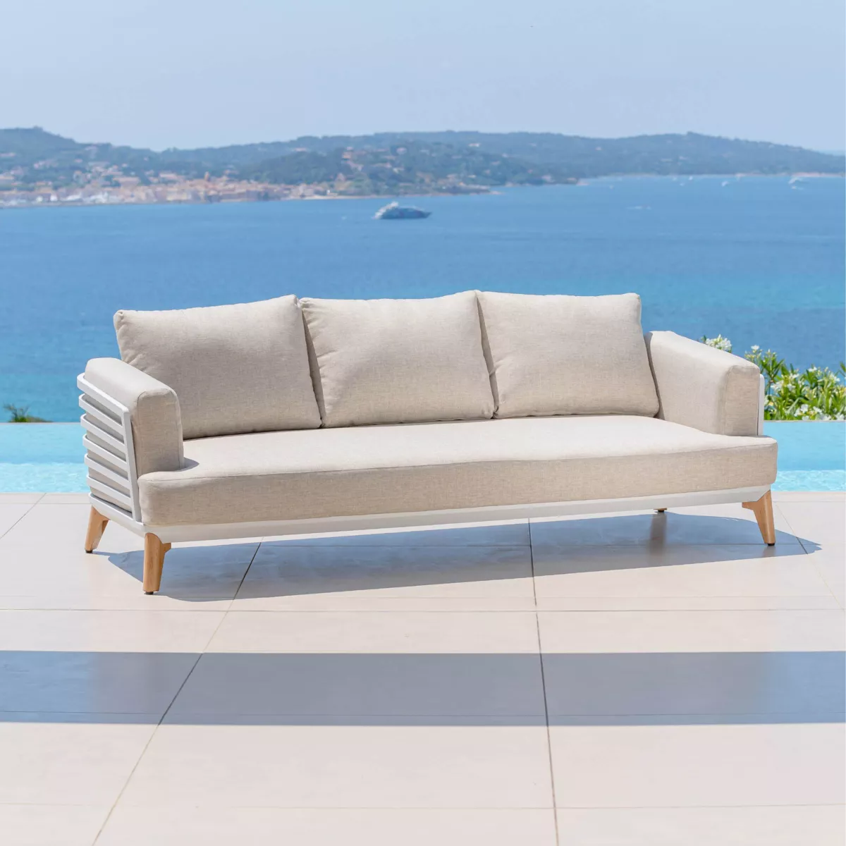 Salon de jardin aluminium 8 places 6 pcs Monte Carlo Blanc et taupe