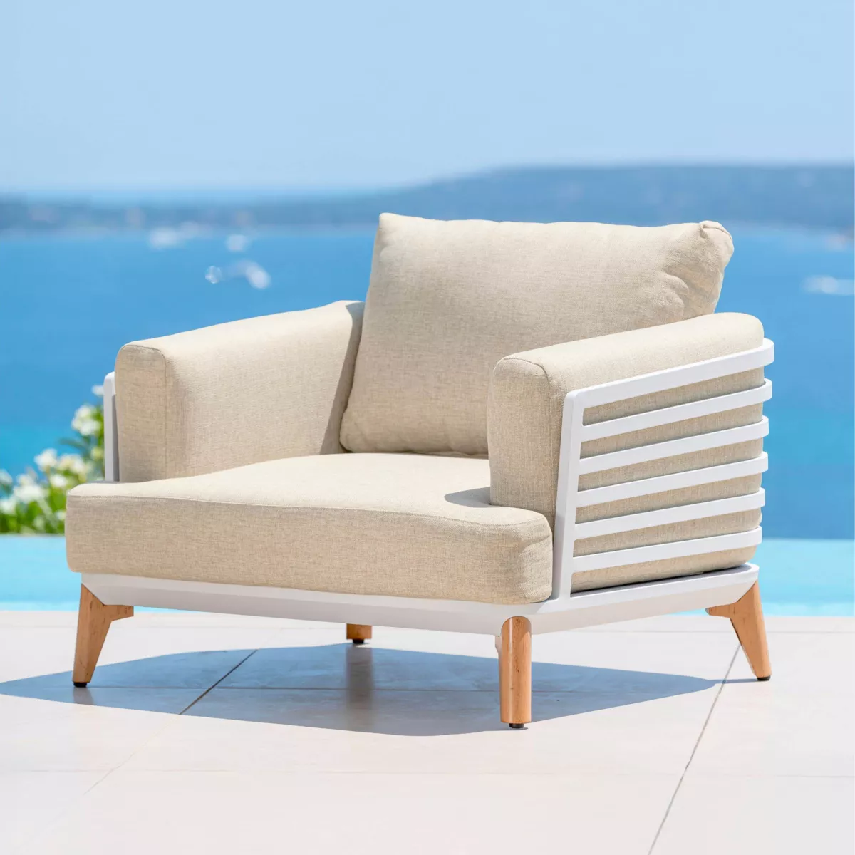 Salon de jardin aluminium 8 places 6 pcs Monte Carlo Blanc et beige