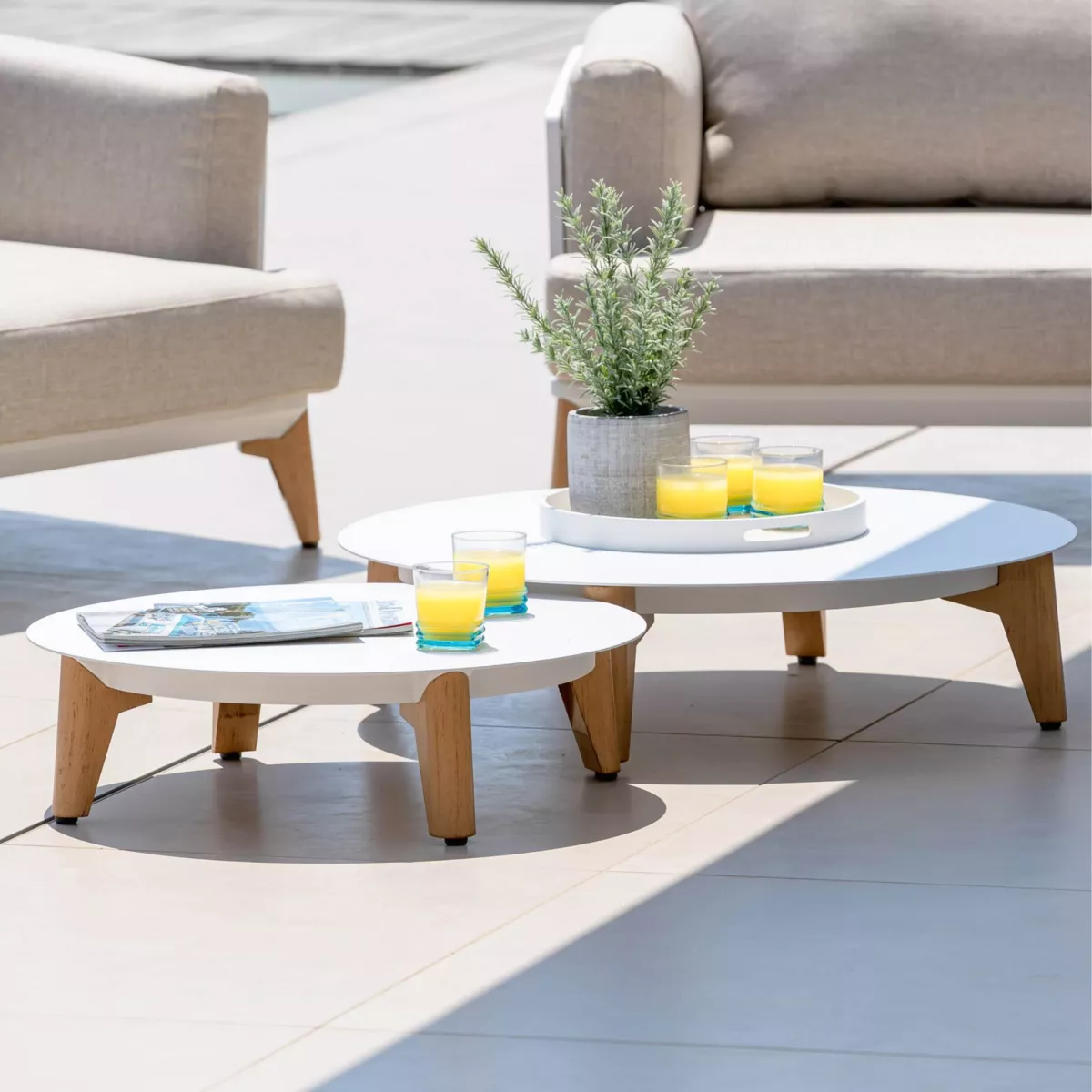 Salon de jardin aluminium 8 places 6 pcs Monte Carlo Blanc et beige