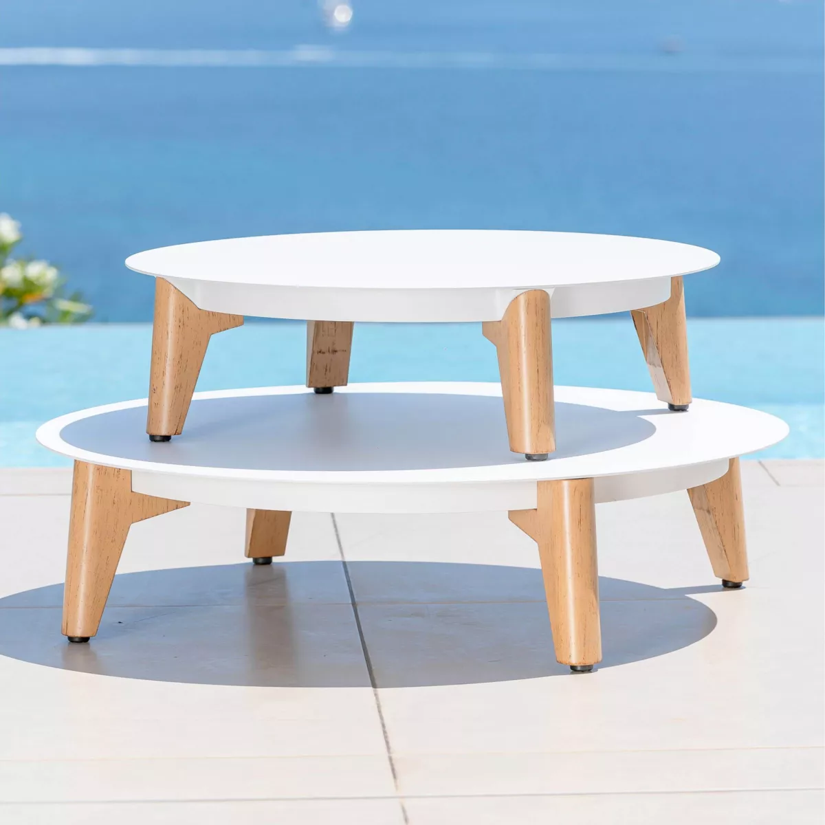 Salon de jardin aluminium 8 places 6 pcs Monte Carlo Blanc et beige