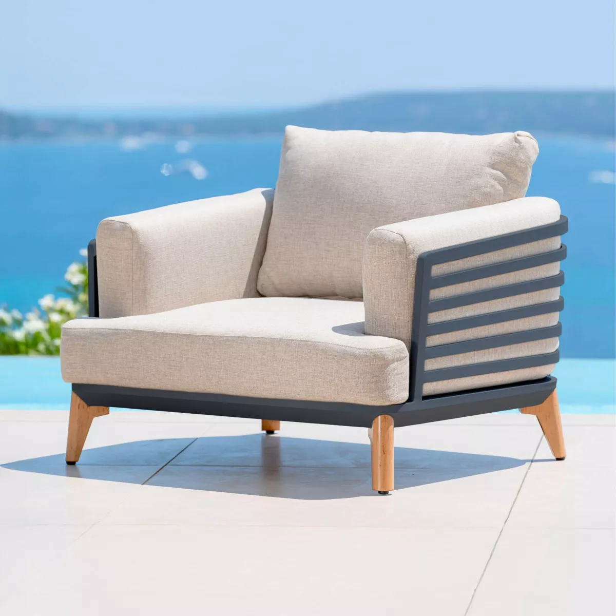 Salon de jardin aluminium 8 places 6 pcs Monte Carlo Gris anthracite et taupe