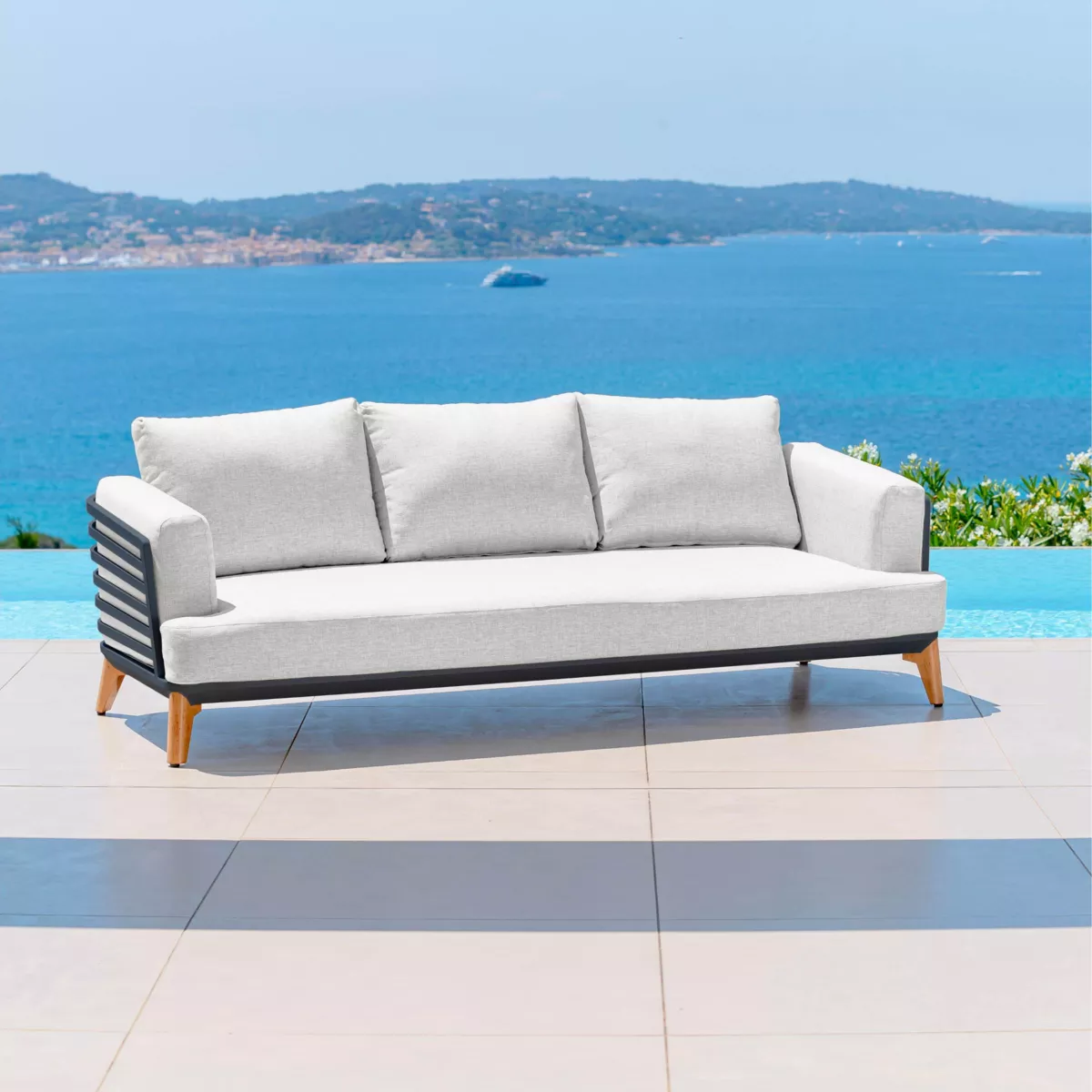 Salon de jardin aluminium 8 places 6 pcs Monte Carlo Gris anthracite et gris clair