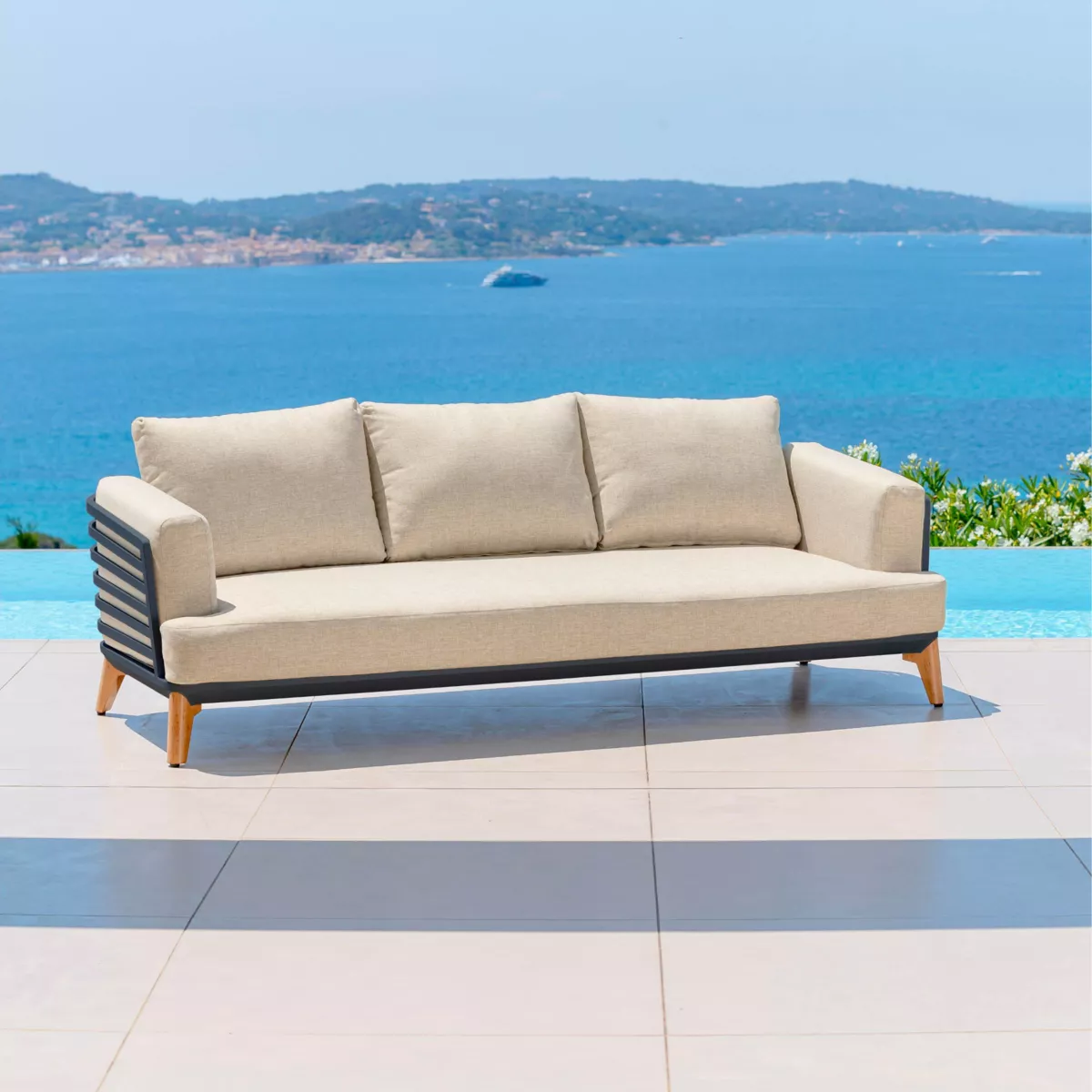 Salon de jardin aluminium 8 places 6 pcs Monte Carlo Gris anthracite et beige