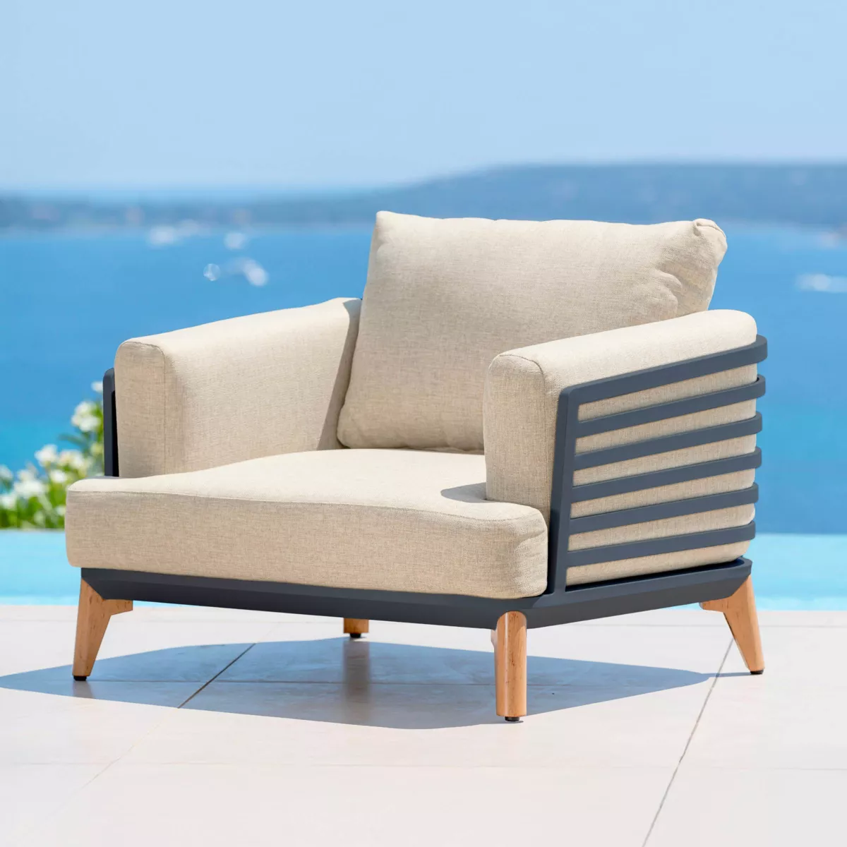 Salotto da giardino alluminio 2 posti 3 pezzi Monte Carlo Grigio antracite e beige