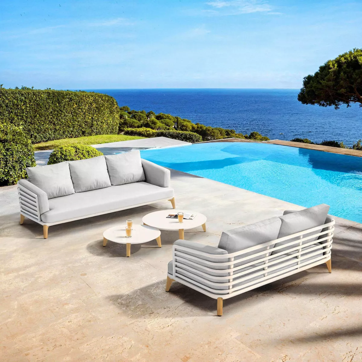 Salon de jardin aluminium 5 places 4 pcs Monte Carlo Blanc et gris clair