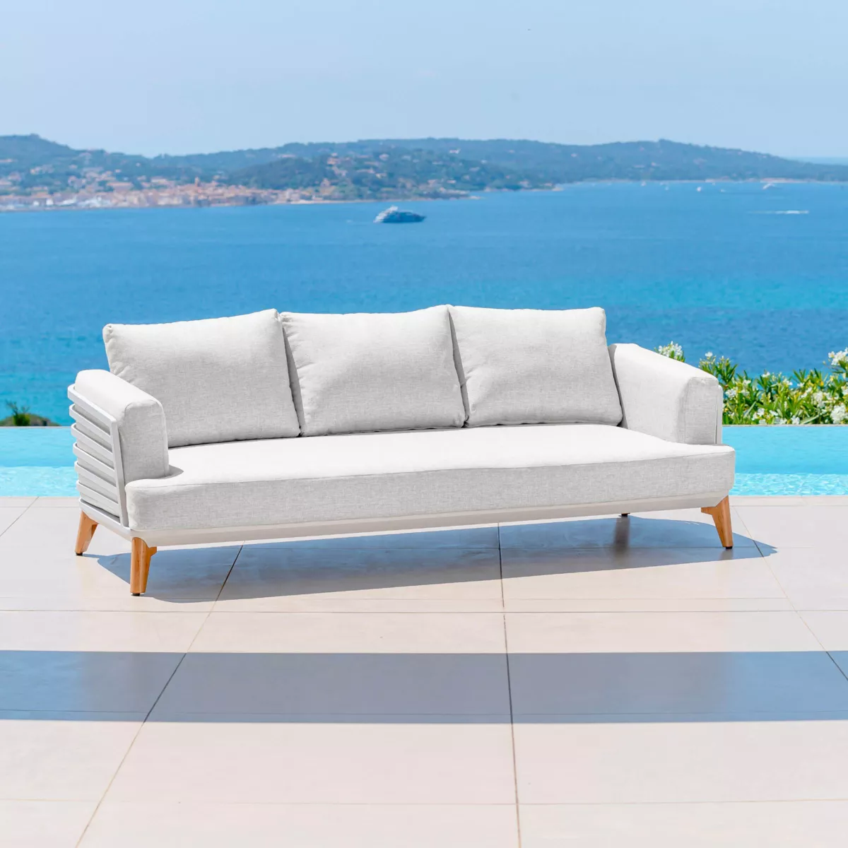 Salon de jardin aluminium 5 places 4 pcs Monte Carlo Blanc et gris clair