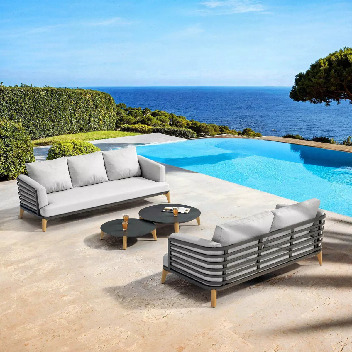 Salotto da giardino alluminio 5 posti 4 pezzi Monte Carlo Grigio antracite e grigio chiaro