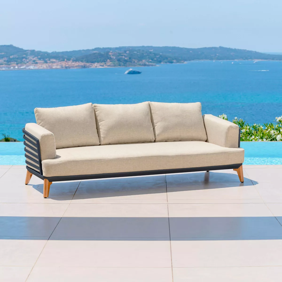 Salotto da giardino alluminio 12 posti 8 pezzi Monte Carlo Grigio chiaro e beige
