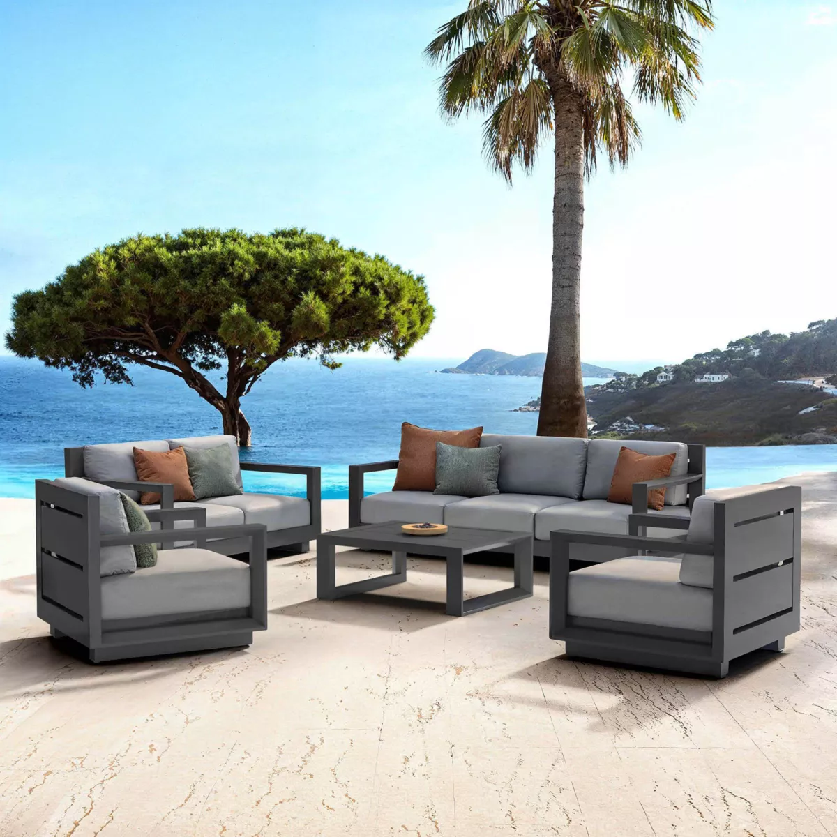 Salotto da giardino alluminio 7 posti 5 pezzi Elba Grigio antracite