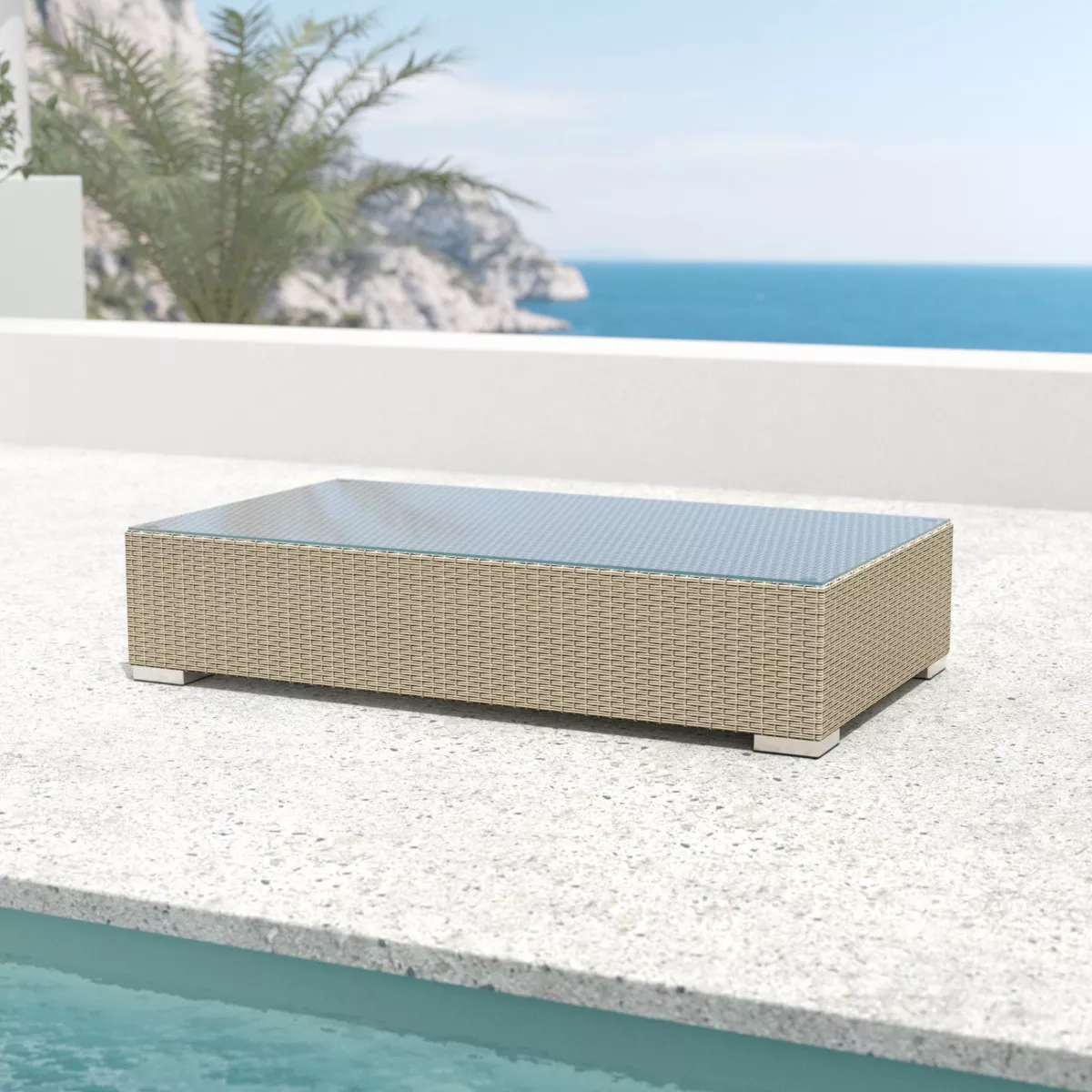 Salotto da giardino in resina intrecciata 4 posti 5 pezzi Palma Grigio