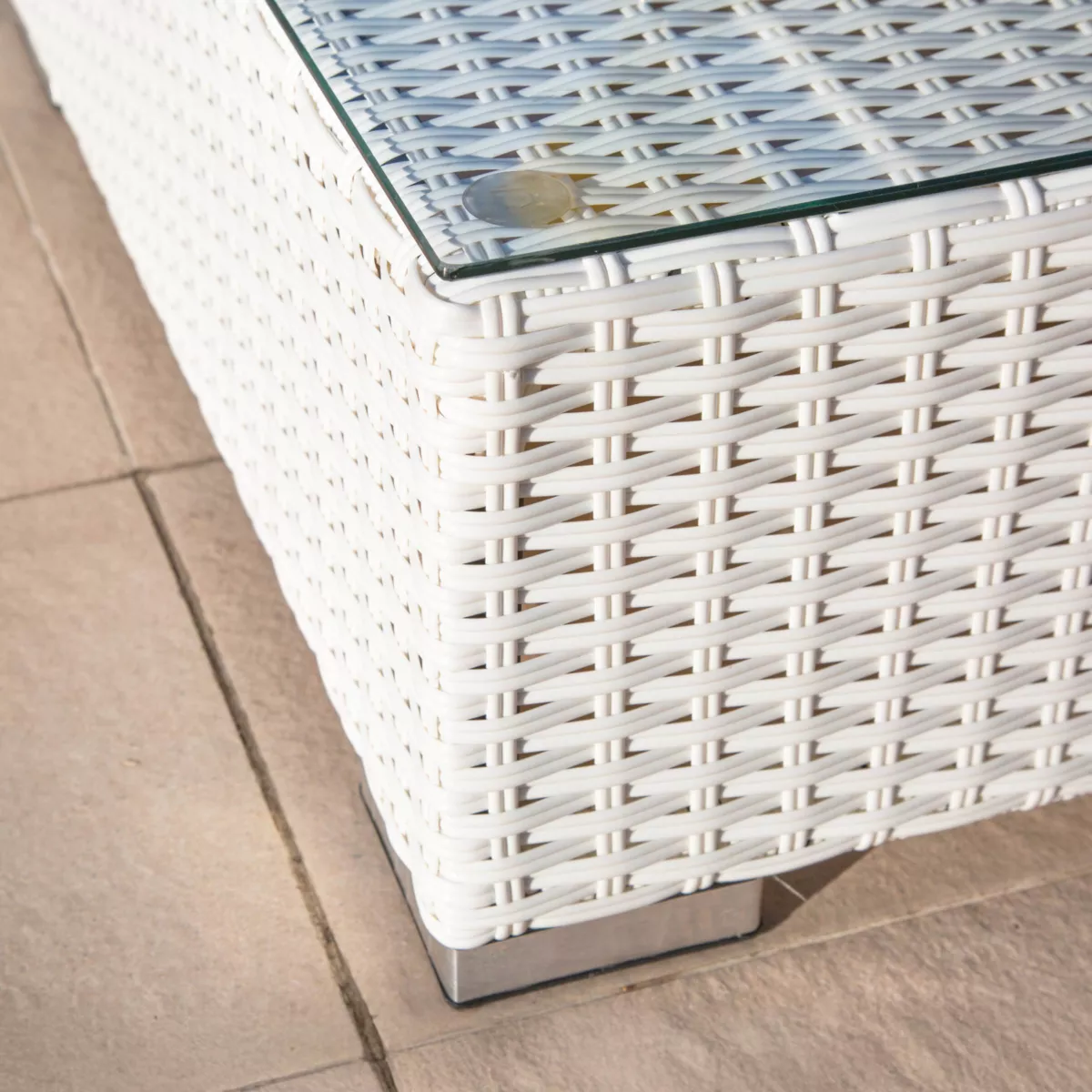 Salotto da giardino in resina intrecciata 5 posti 6 pezzi Palma Bianco e beige