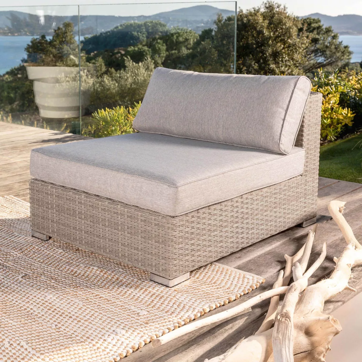 Salotto da giardino in resina intrecciata 9 posti 9 pezzi Palma Grigio e tortora