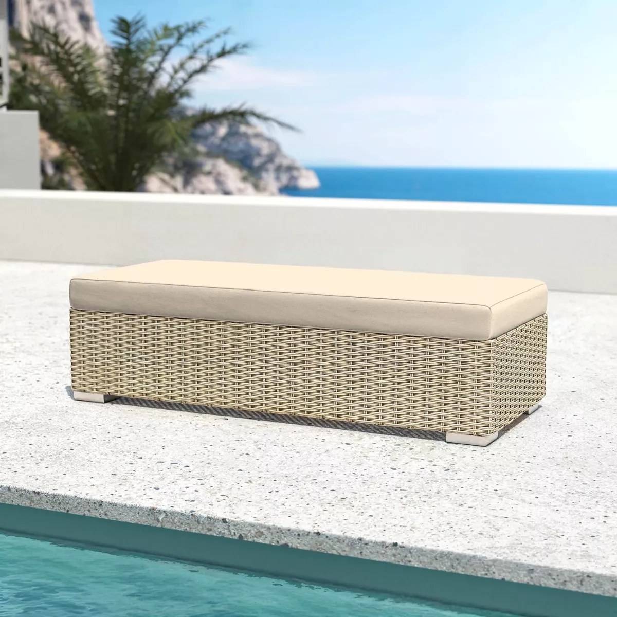 Salotto da giardino in resina intrecciata 9 posti 9 pezzi Palma Grigio e beige