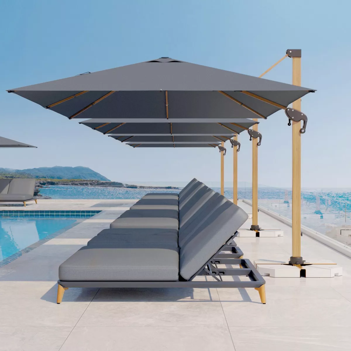 Parasol déporté rectangulaire aluminium (4 x 3 m) Yucatan Effet bois et gris anthracite