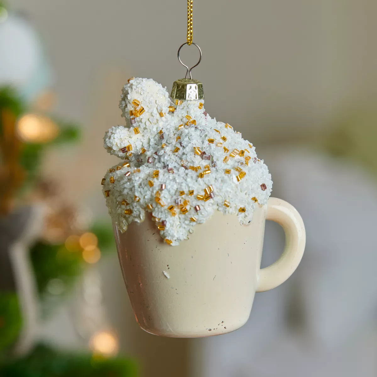 Tazza da caffè da appendere (H9 cm) Infrangibile e glitterata Crema