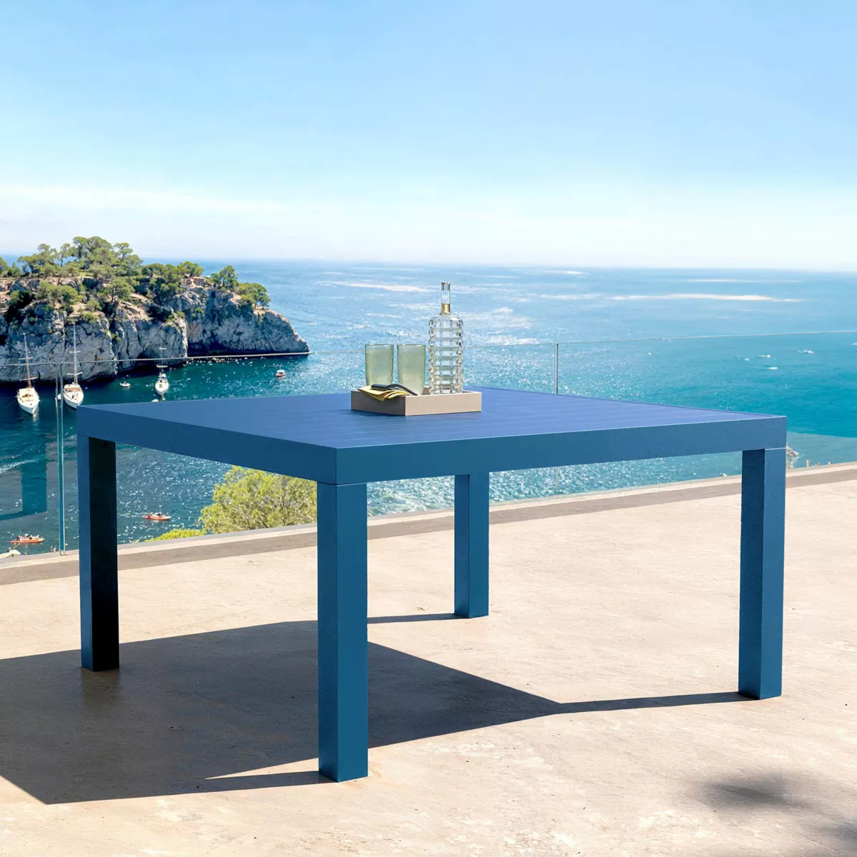  Table de jardin carrée aluminium 8 places (136 x 136 cm) Murano Bleu pétrole