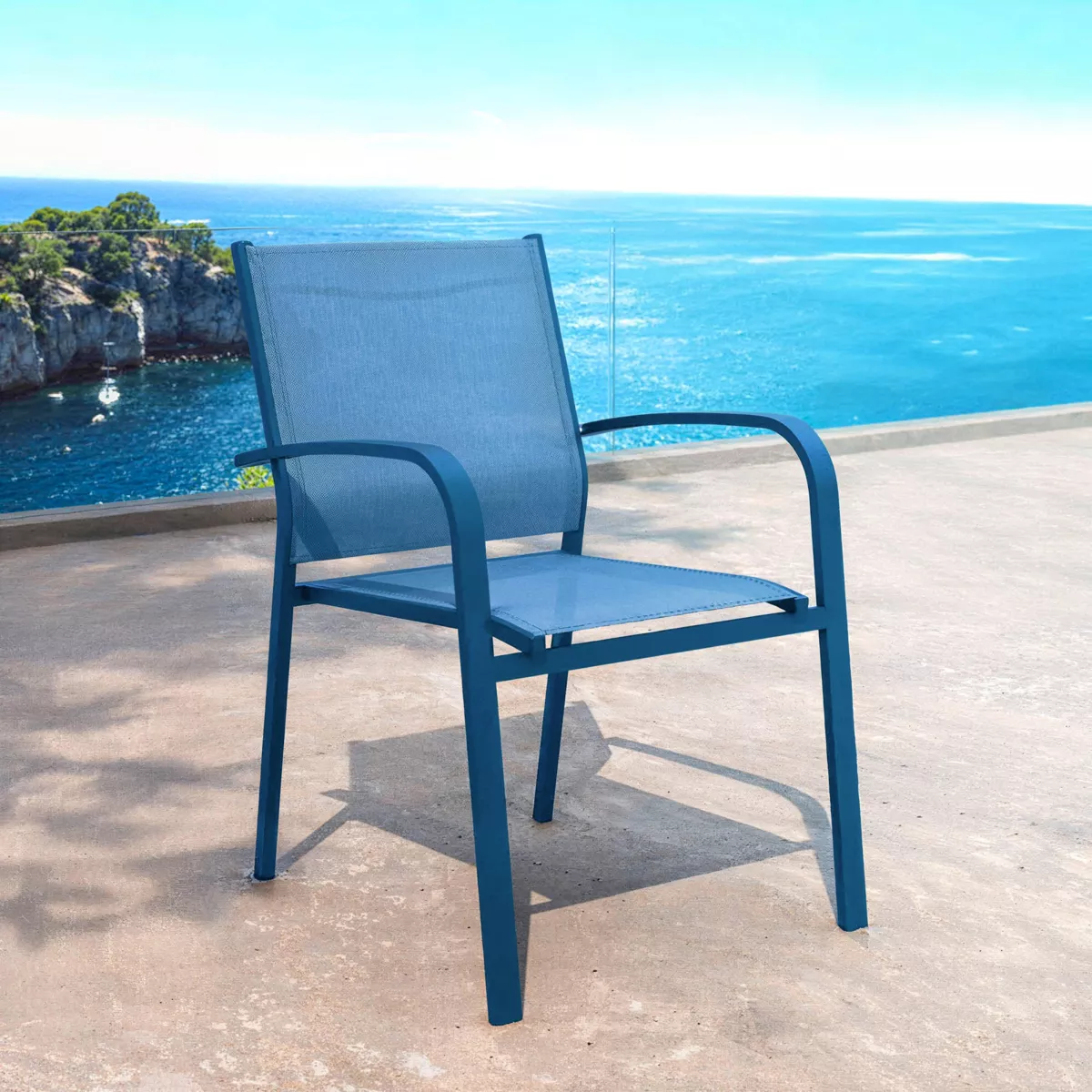 Silla de jardÃ­n con reposabrazos de aluminio apilable Murano Azul