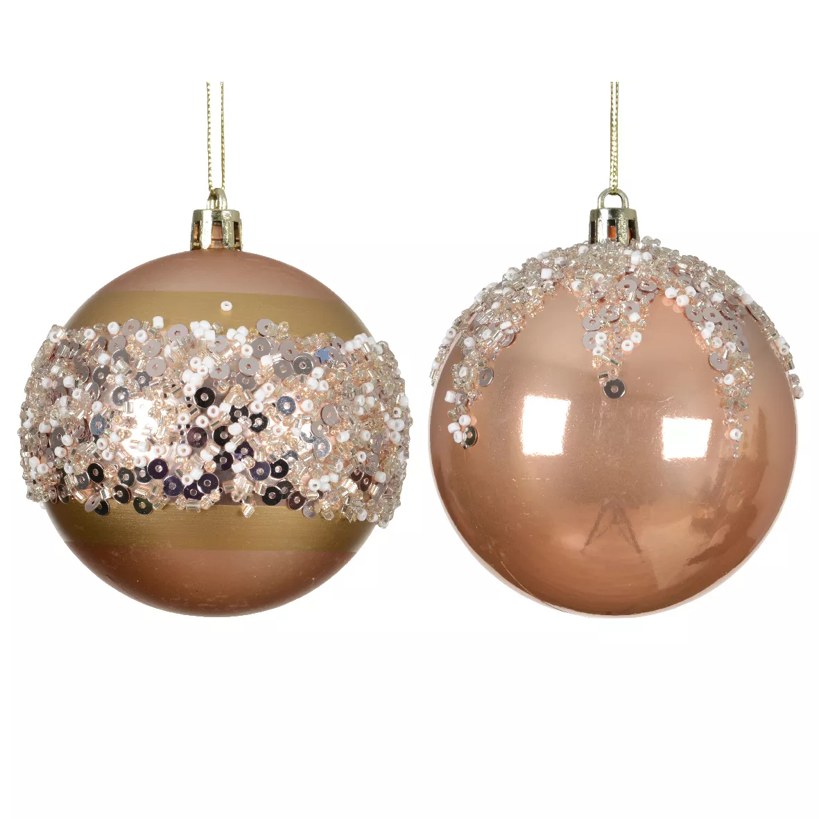 LOT DE 12  Boule Sequins argentés dia8cm Pêche