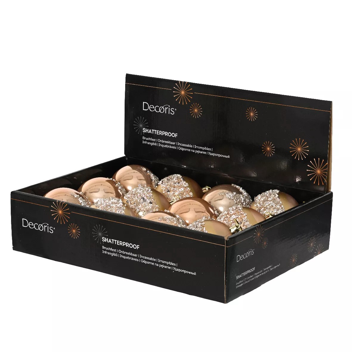 LOT DE 12  Boule Sequins argentés dia8cm Pêche