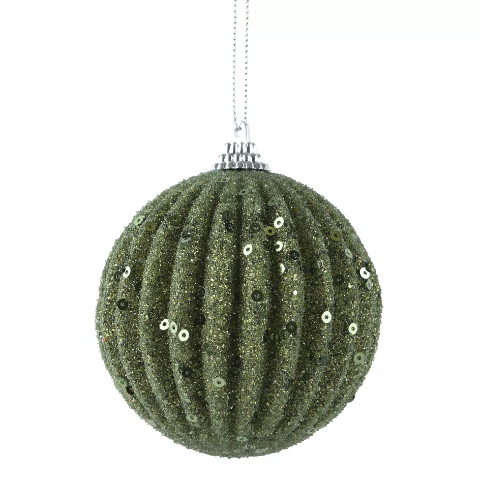 Set di 12 palline di Natale (D80 mm) Strass glitterati Verde rosmarino