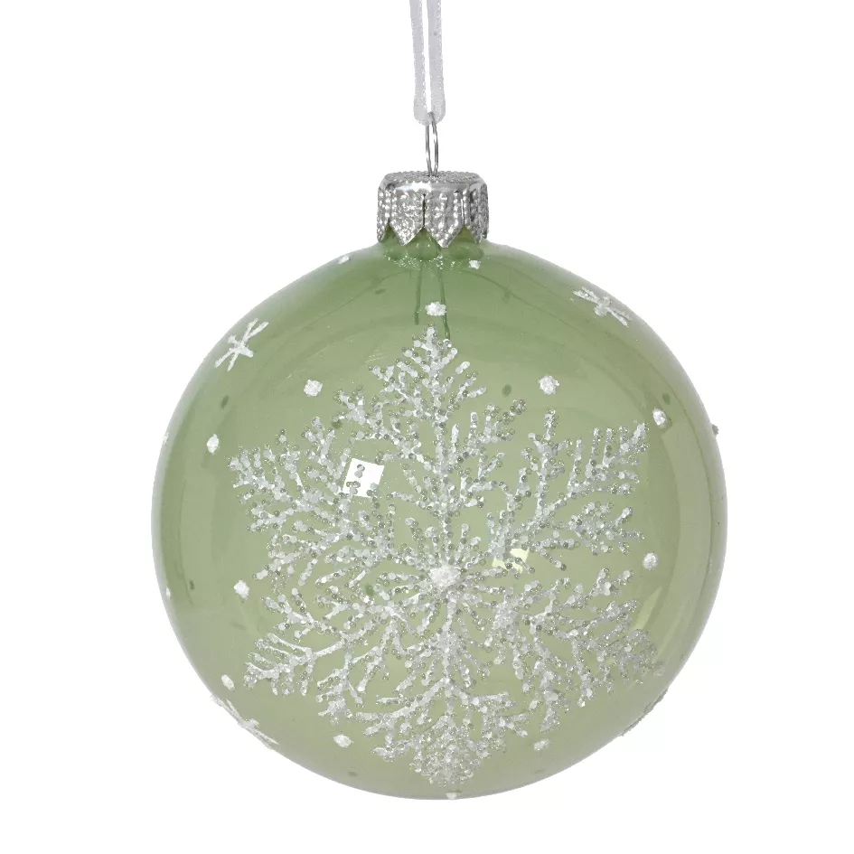 Lot de 6 boules de Noël en verre (D80 mm) Flocon féerique Vert