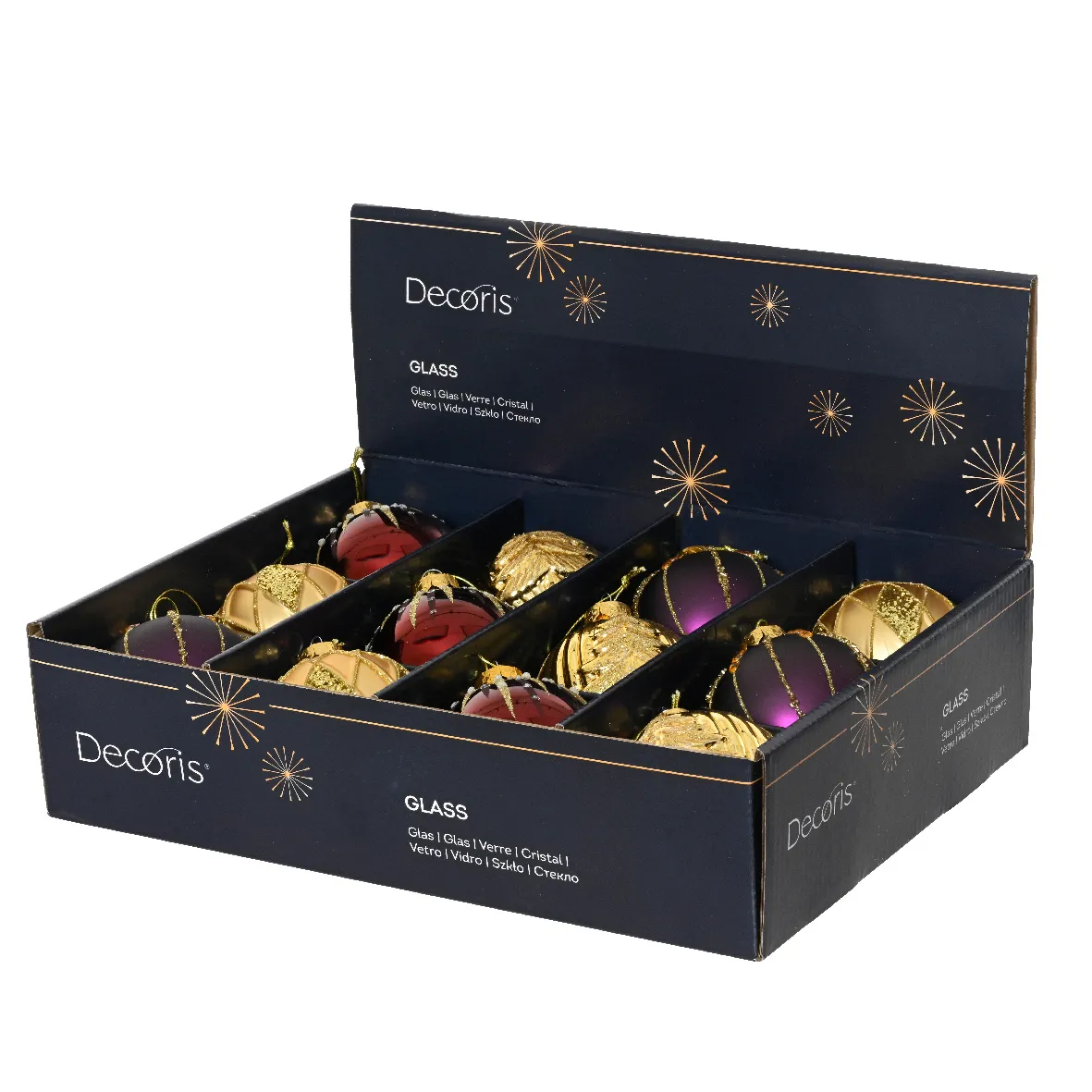 Set di 12 palline di Natale in vetro (D80 mm) Shine Glam Oro e Fico