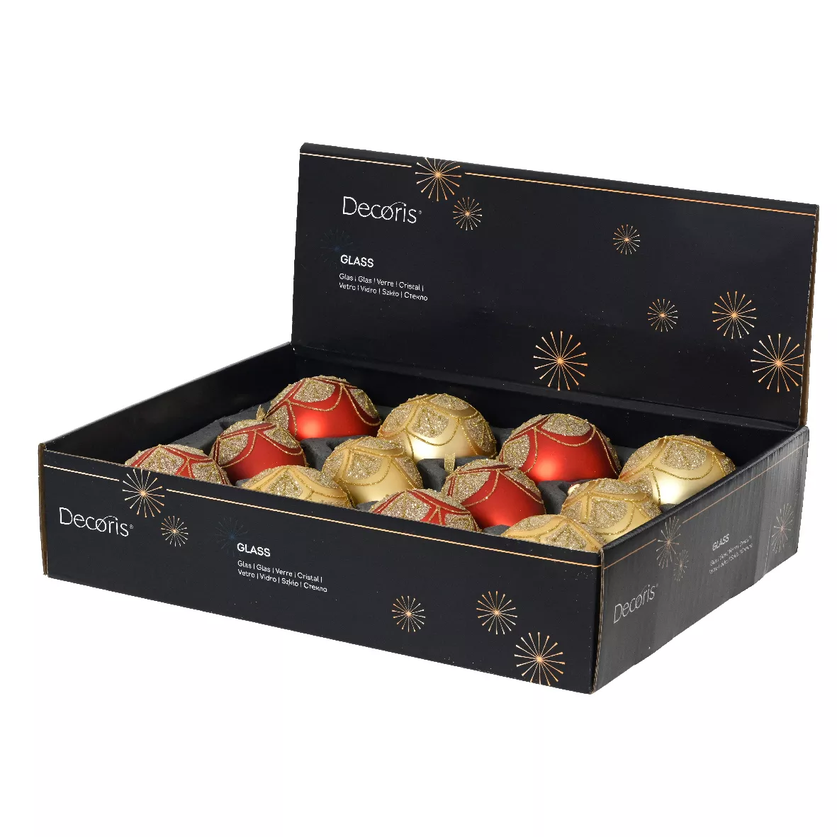Set di 12 palline di Natale in vetro (D80 mm) Barocco Rosso e oro