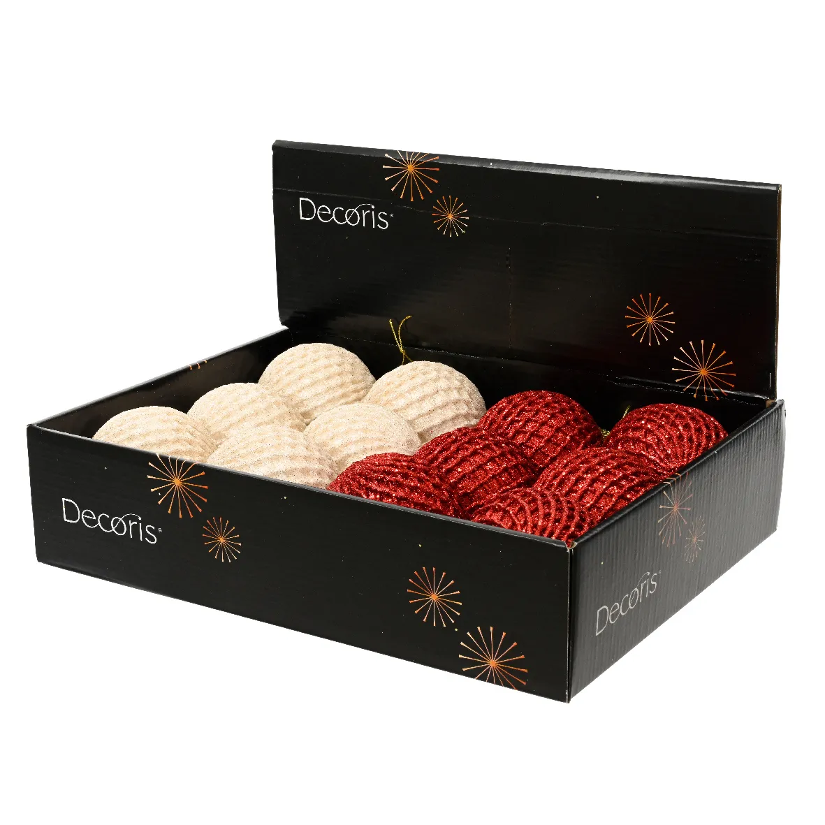 Set di 12 palline di Natale (D100 mm) Quadretti e lustrini Rosso e perla
