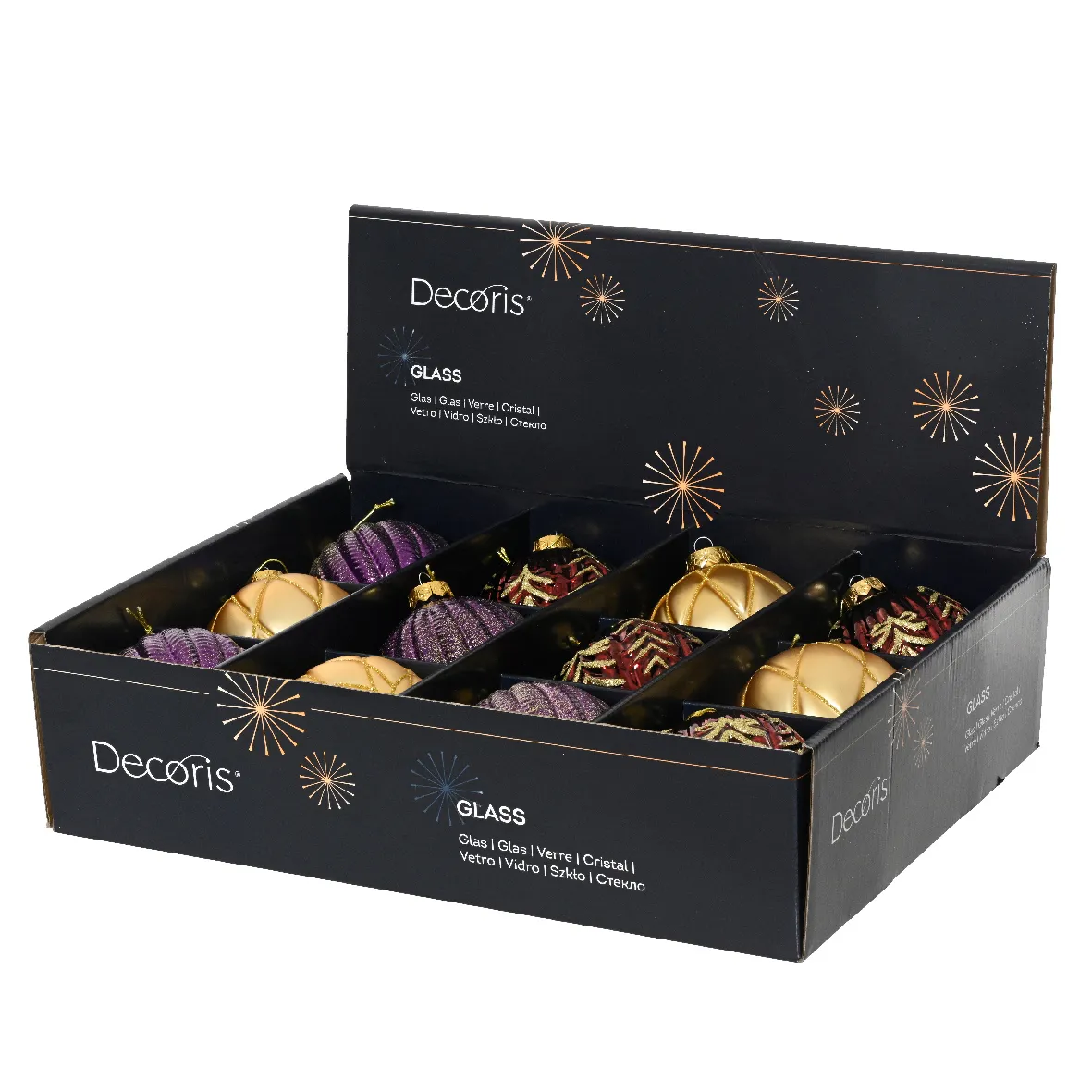 Set di 12 palline di Natale in vetro (D100 mm) Sogno Fico bordeaux e oro