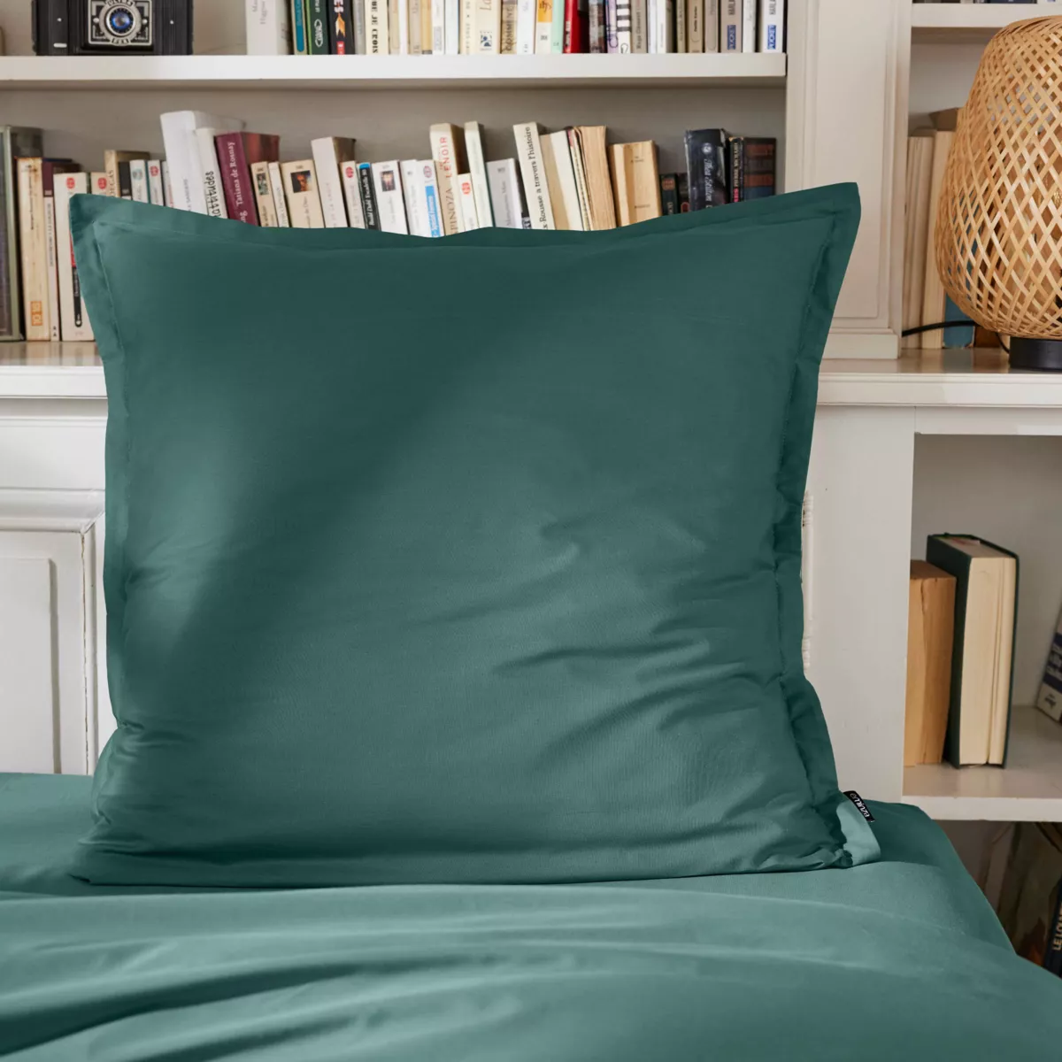 Taie d'oreiller carrée percale de coton (80 x 80 cm) Cali Bleu canard